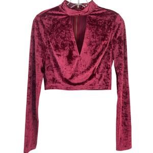 Essue Red Crushed Velvet Cropped Top Women’s Size Small Polyester Blend Preowned